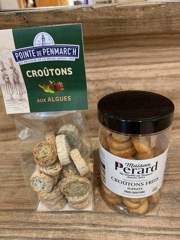 Accompagnement pour soupe de boisson en bocal : croutons nature, aux algues à Etretat en Normandie